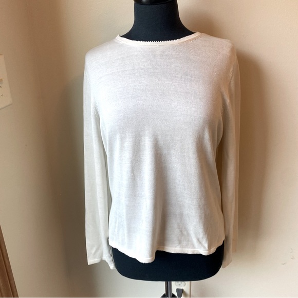 Silx by August Silk Tops - SILX Sweater Top White Silk Blend Long Sleeve Top Stretch Crewneck Pullover XL